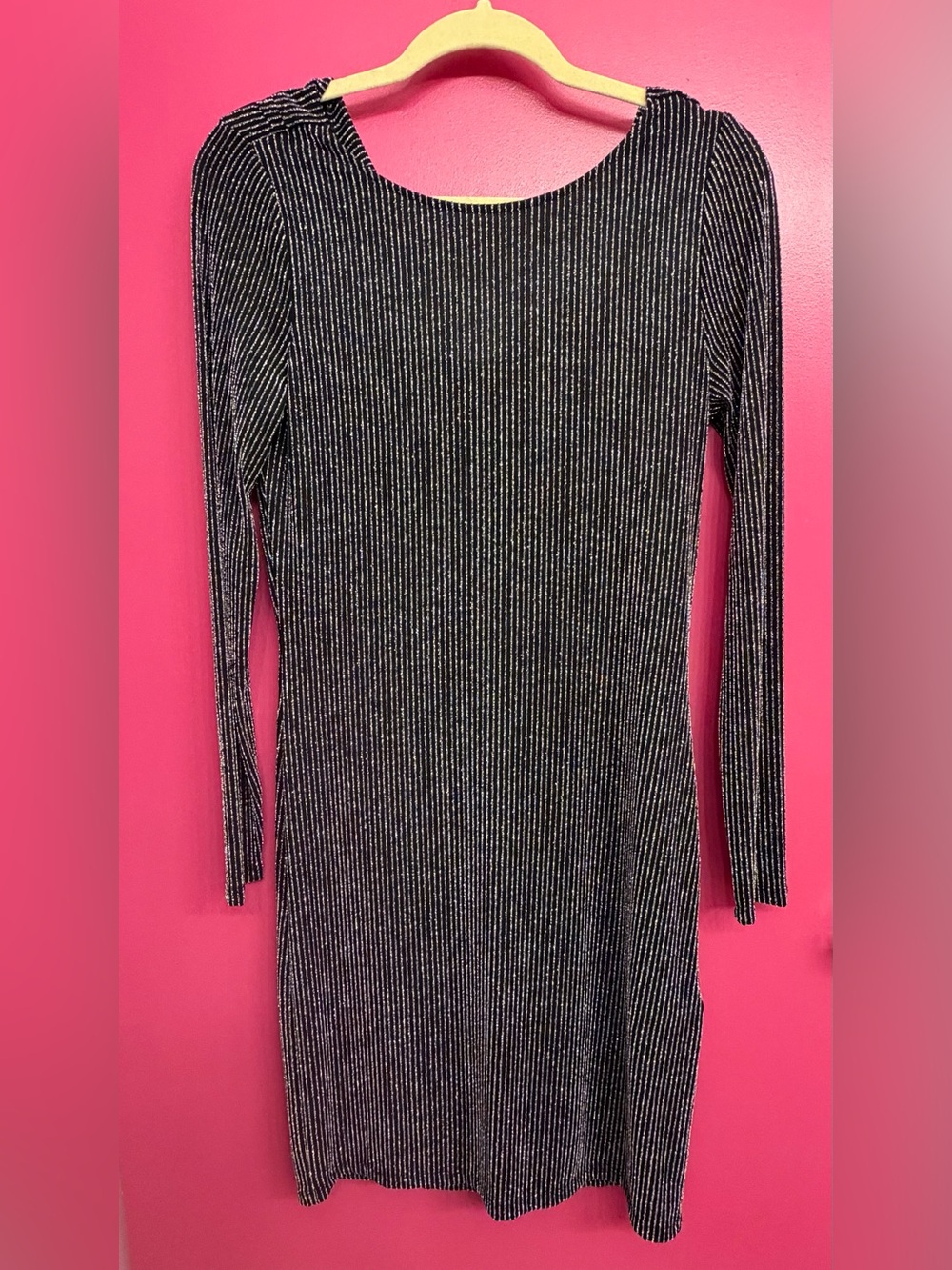 Michael Kors Black Metallic Ribbed Long Sleeve Dress